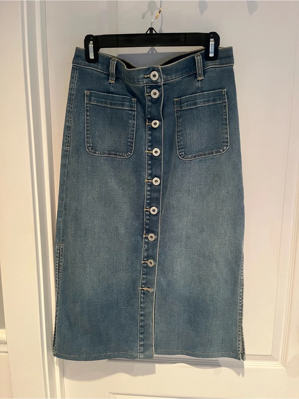 INC International Concepts Blue Button-Front Denim Midi Skirt